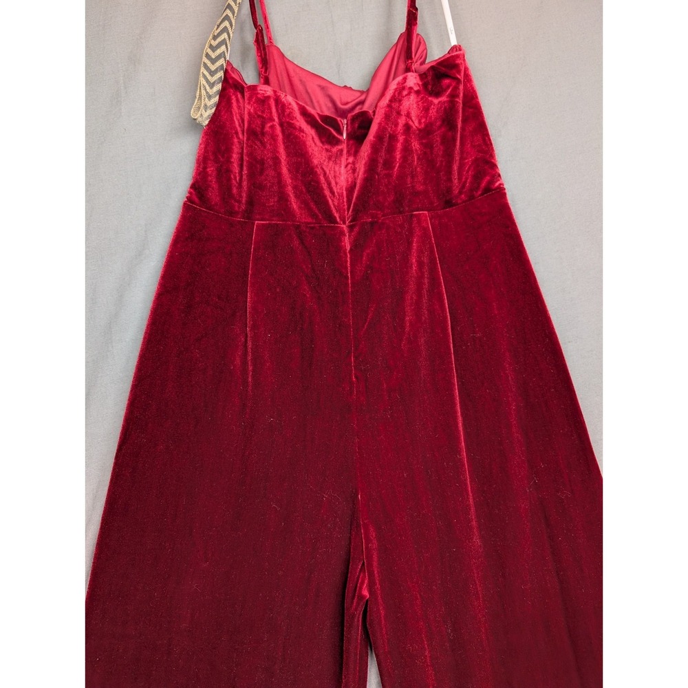 Lulus Hopeful Heart Red Velvet Backless Wide-Leg Jumpsuit Size XL - Picture 6 of 8